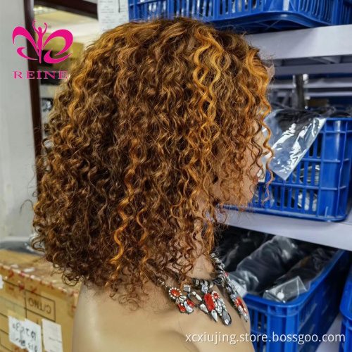 Highlight Color Human Hair Curly Bob Lace Front Wig 13x4 Ombre Lace Front Human Hair Wigs HD Lace Frontal Wig 180%